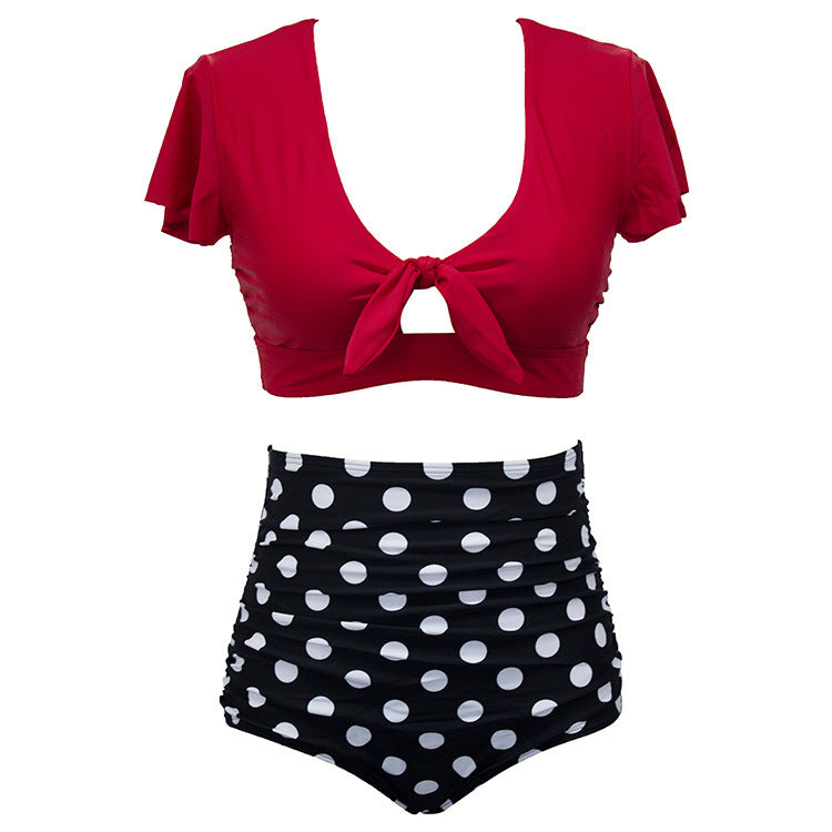 Ruched Drawstring  High Waist Swimsuit Two Pieces Bathing Suits