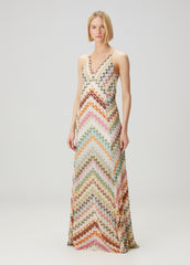 Hand-crocheted patchwork suspender long dress