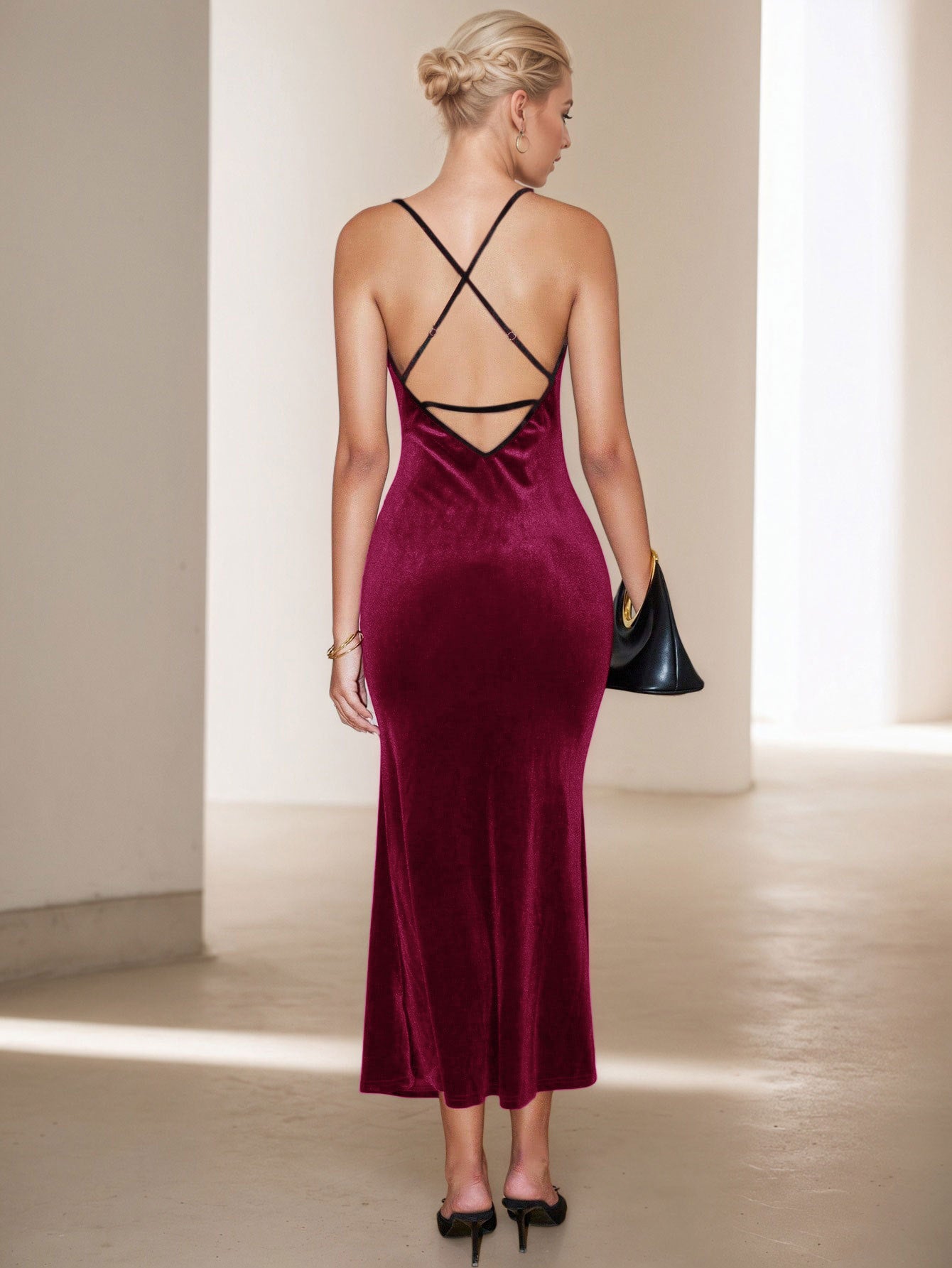 Suspender velvet elegant party dress