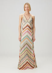 Hand-crocheted patchwork suspender long dress