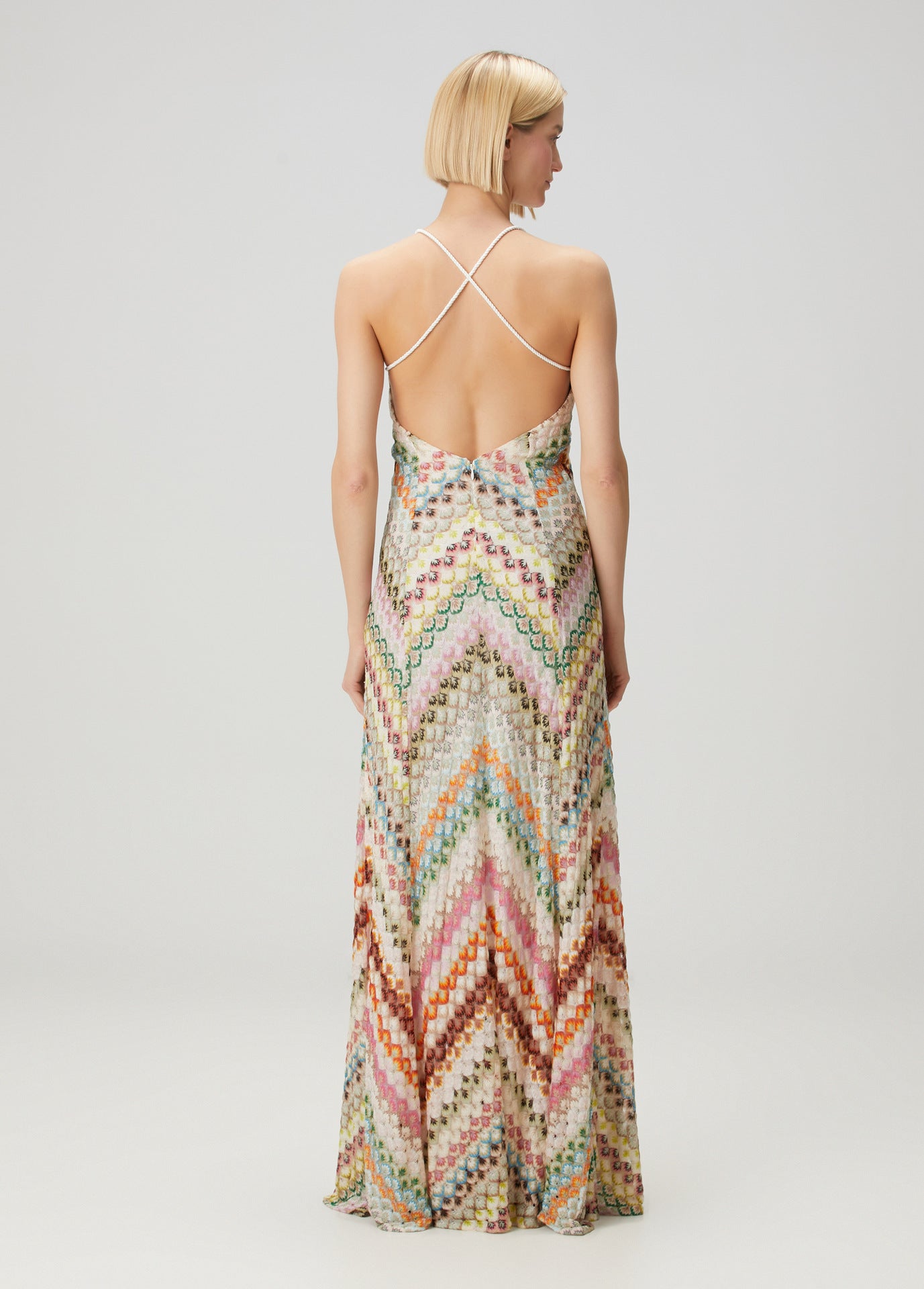 Hand-crocheted patchwork suspender long dress