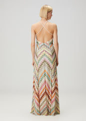 Hand-crocheted patchwork suspender long dress