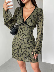 Flared Sleeve V-Neck Dress