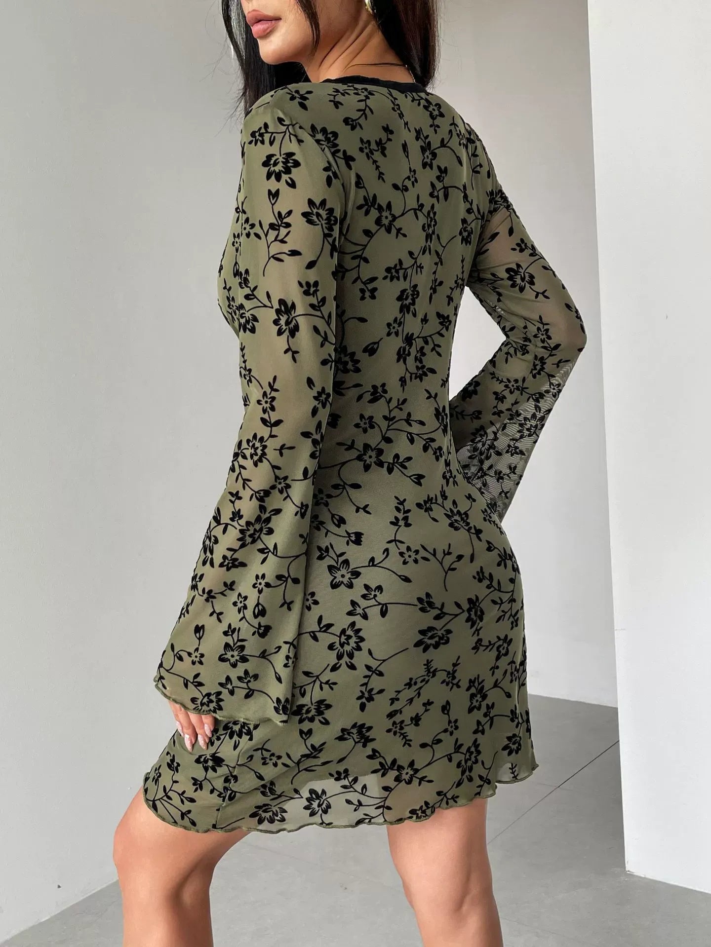 Flared Sleeve V-Neck Dress