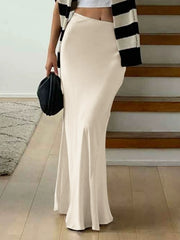 Solid-Colored Long Skirt, Half Skirt