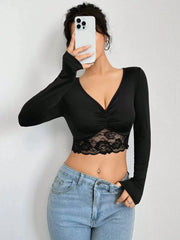 V-Neck Pleated T-Shirt Top