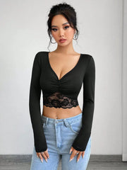 V-Neck Pleated T-Shirt Top