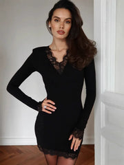 Lace V-Neck Knitted Dress