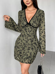 Flared Sleeve V-Neck Dress