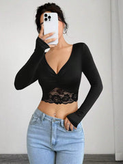 V-Neck Pleated T-Shirt Top