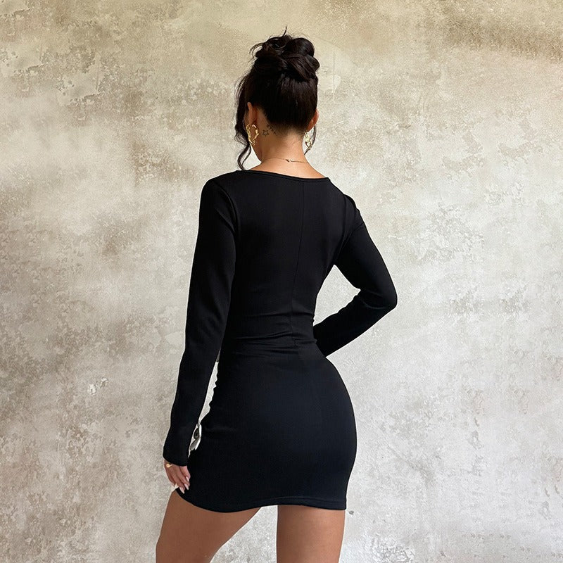 Three-Dimensional Flower Long-Sleeved Dress