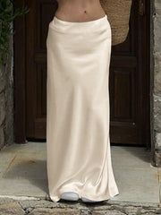 Solid-Colored Long Skirt, Half Skirt