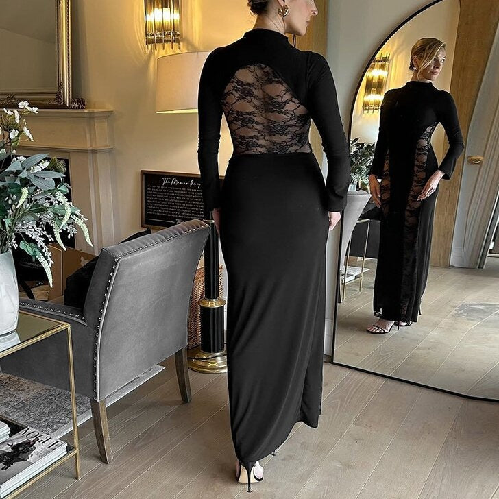 Hollowed-Out Lace Figure-Hugging Dress