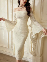 One-Shoulder Flared Sleeve Dress