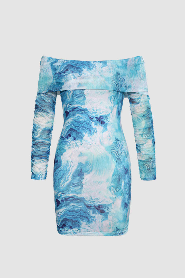 Abstract Printed Off-The-Shoulder Mini Dress