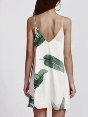 Palm Leaf Print Double V Neck Cami Dress