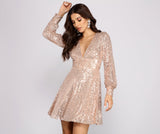 Sadie Formal Long Sleeve Sequin Mini Dresses