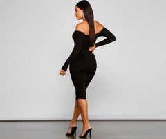 Penelope Off-The-Shoulder Ruched Midi Dresses