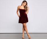 Amelia Lace-Up Back Velvet Skater Dresses