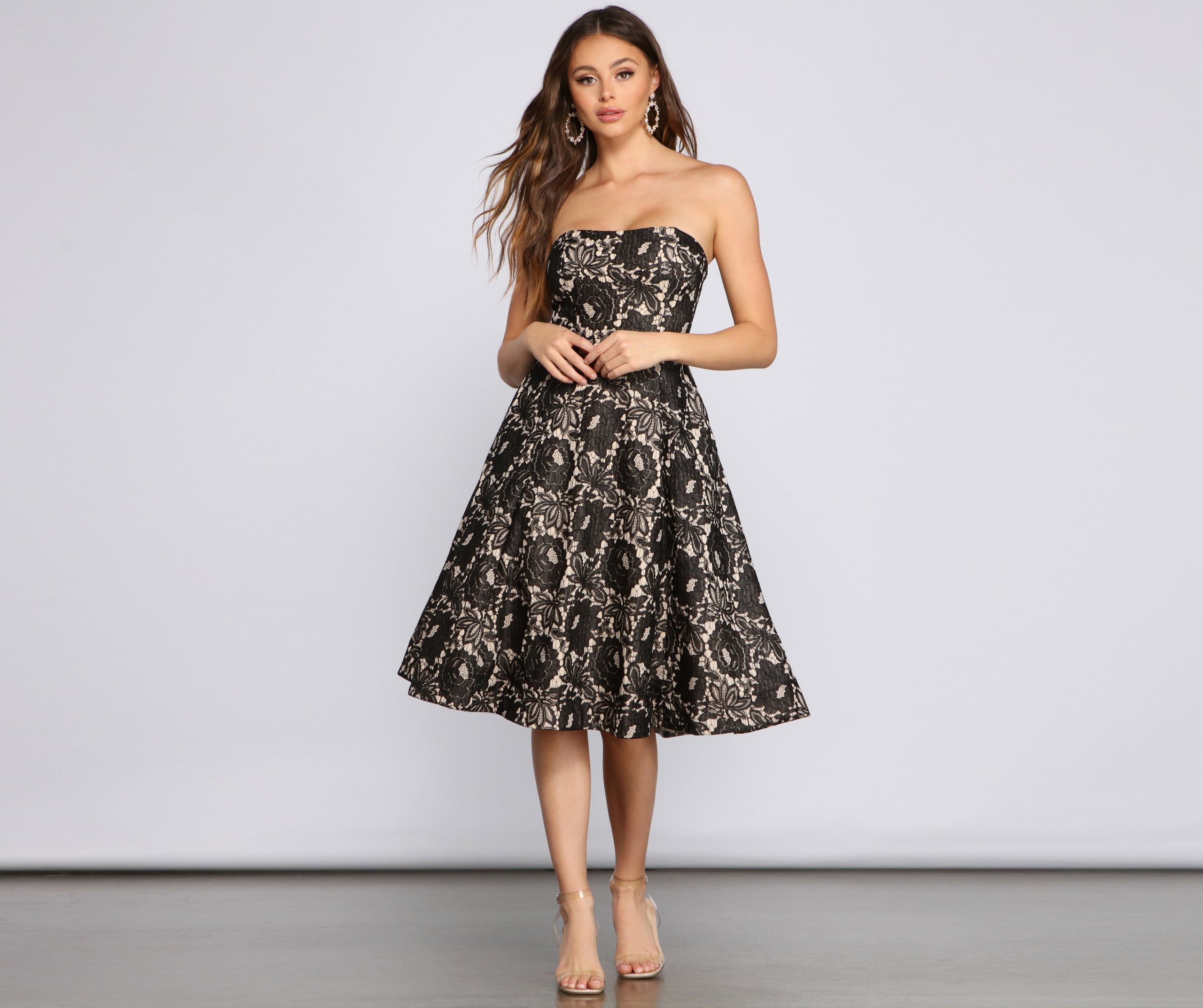 Corrine Strapless Lace Detail Formal Dress