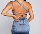 Becca Satin Lace-Up Ruched Mini Dresses
