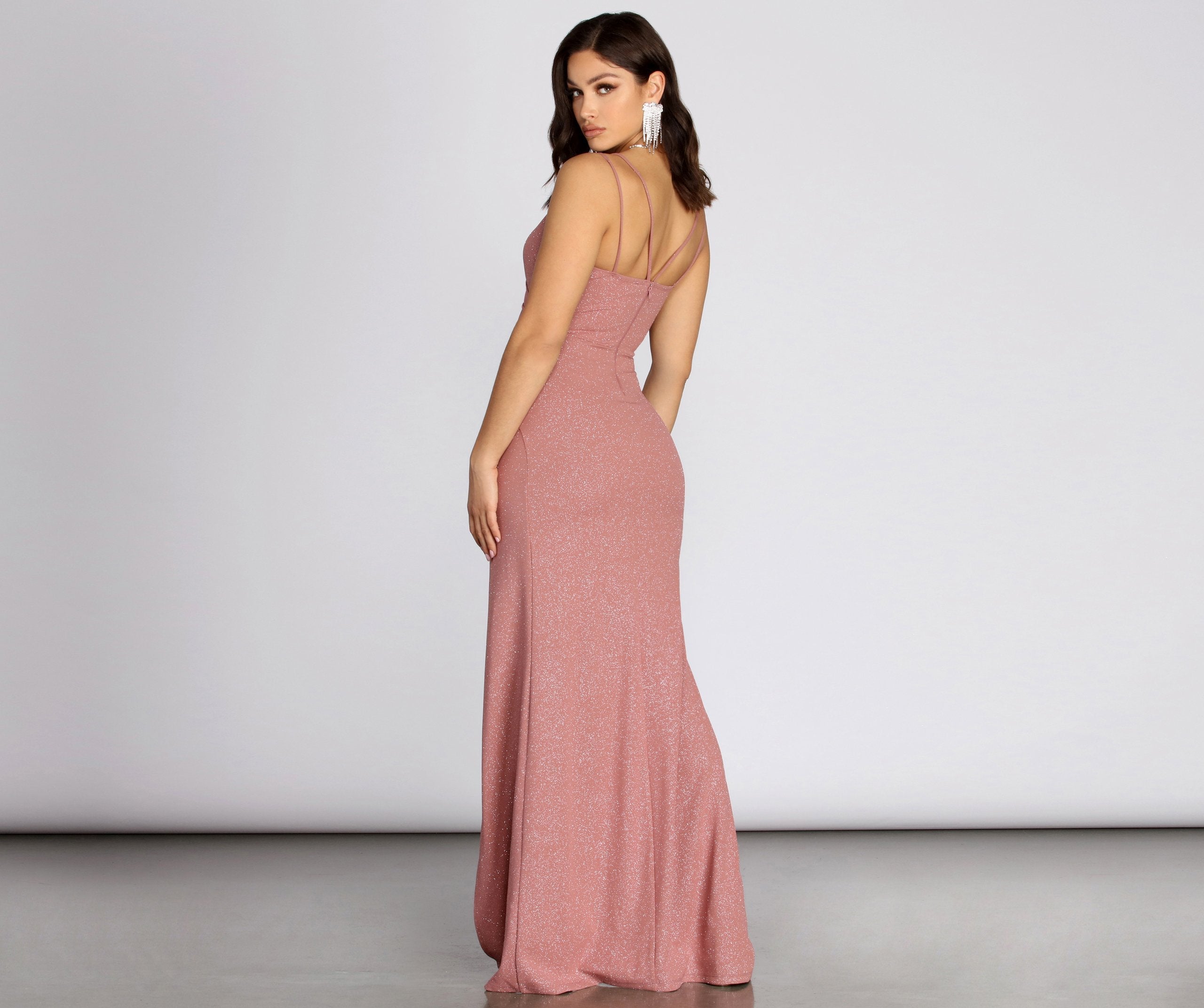 Stacia Glitter Crepe Formal Dresses