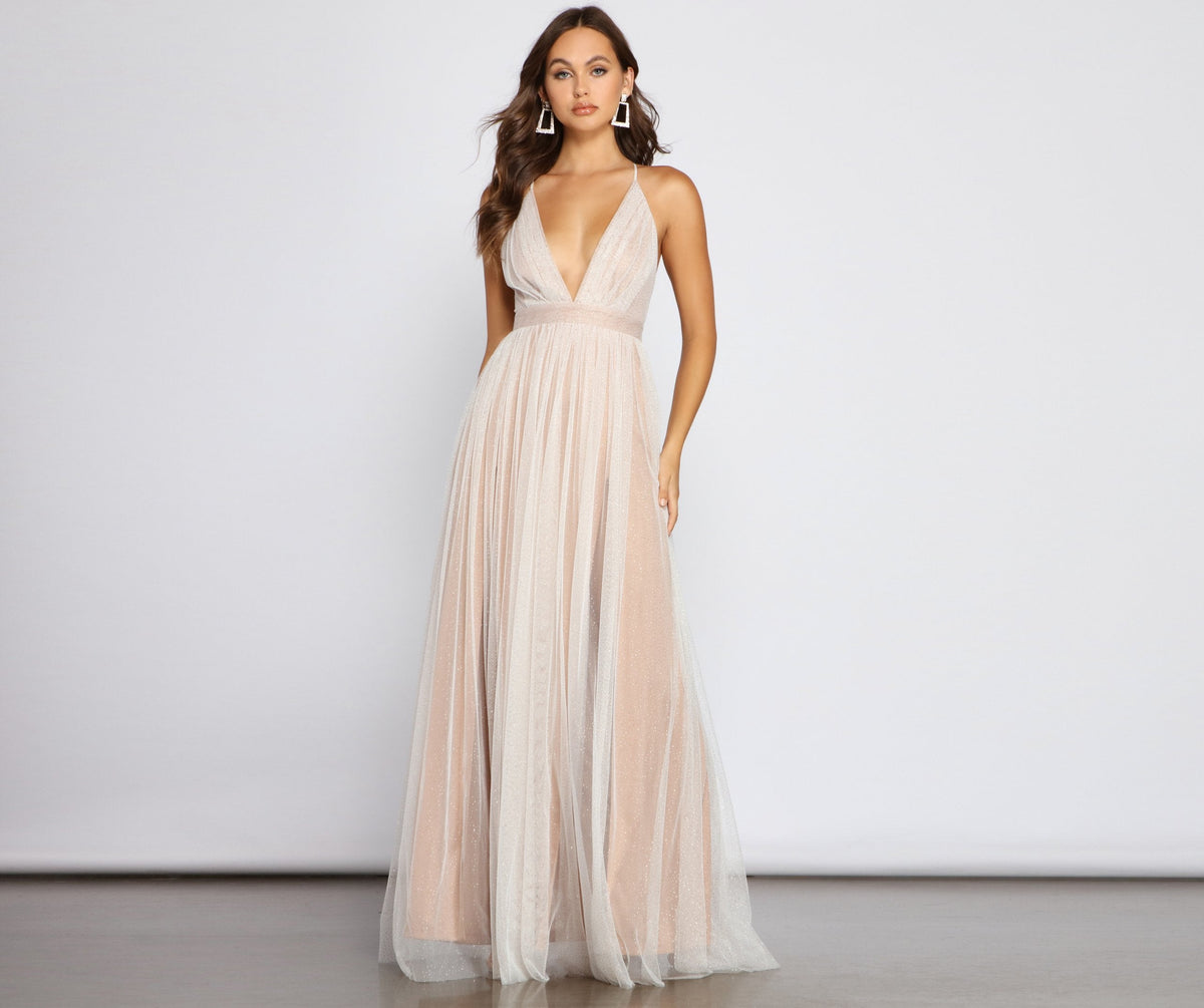 Corinne Glitter Tulle A-Line Formal Dress