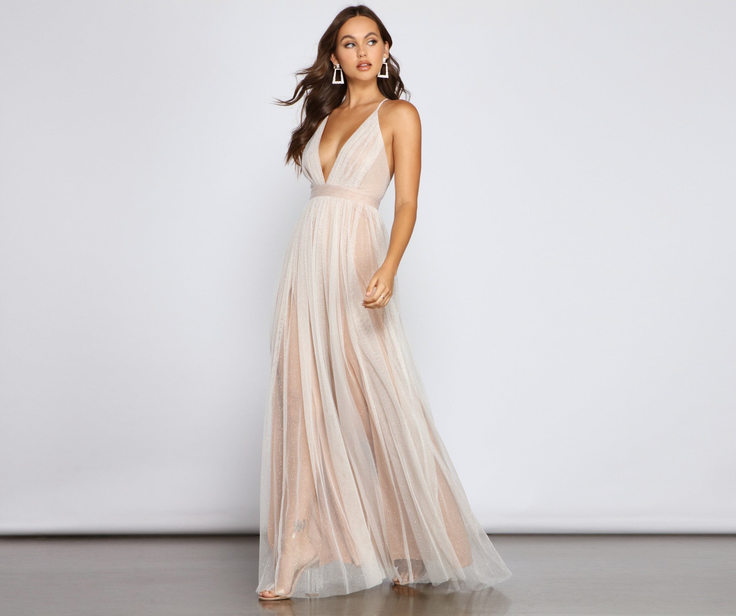Corinne Glitter Tulle A-Line Formal Dress