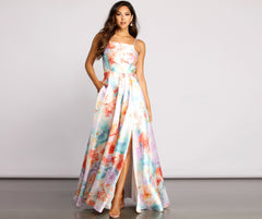 Cami Formal Floral Satin A-Line Dresses