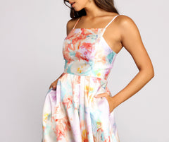 Cami Formal Floral Satin A-Line Dresses