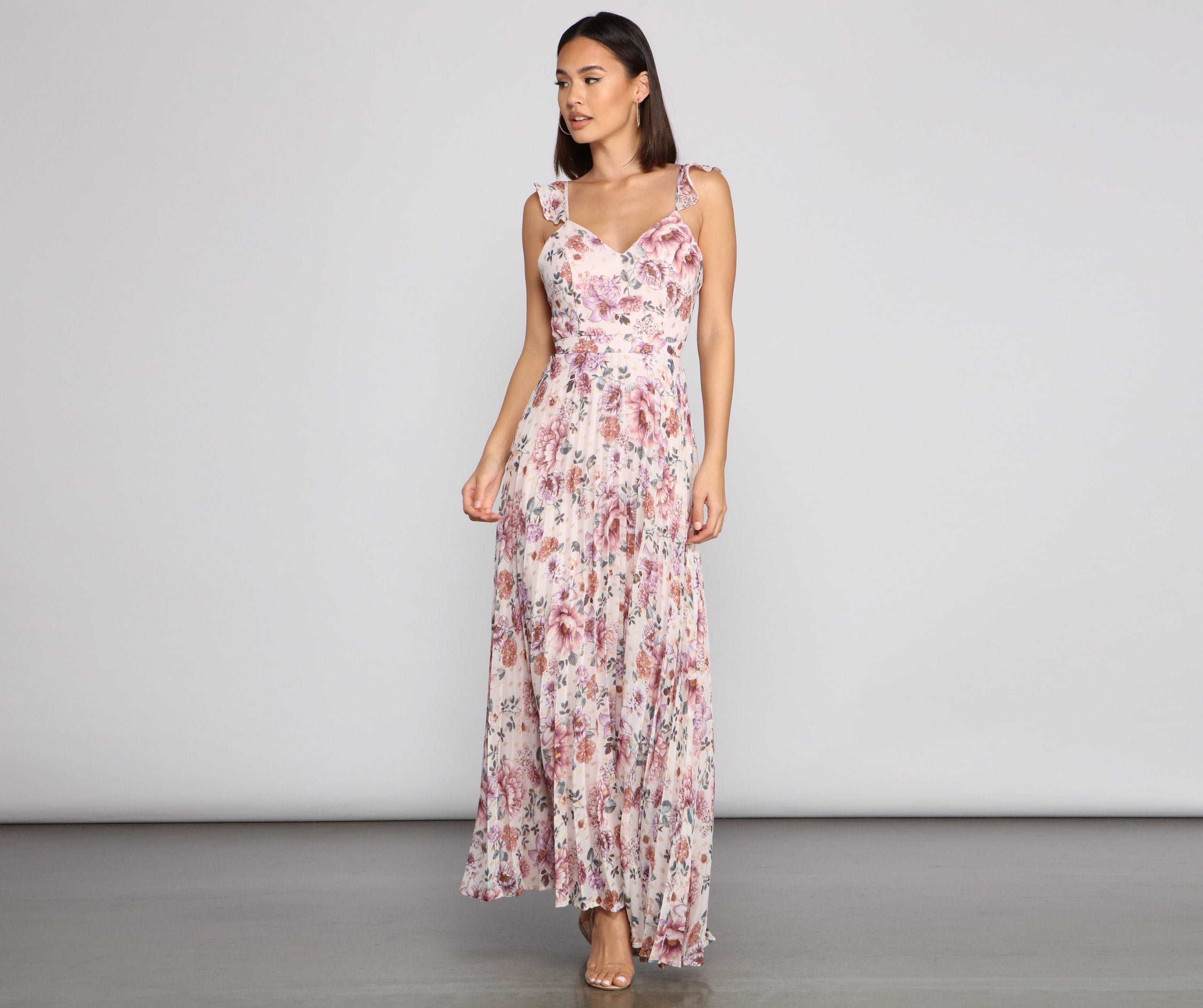 Ava Formal Floral Pleated Dresses