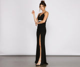 Bella Rhinestone Waist Crepe Formal Dresses
