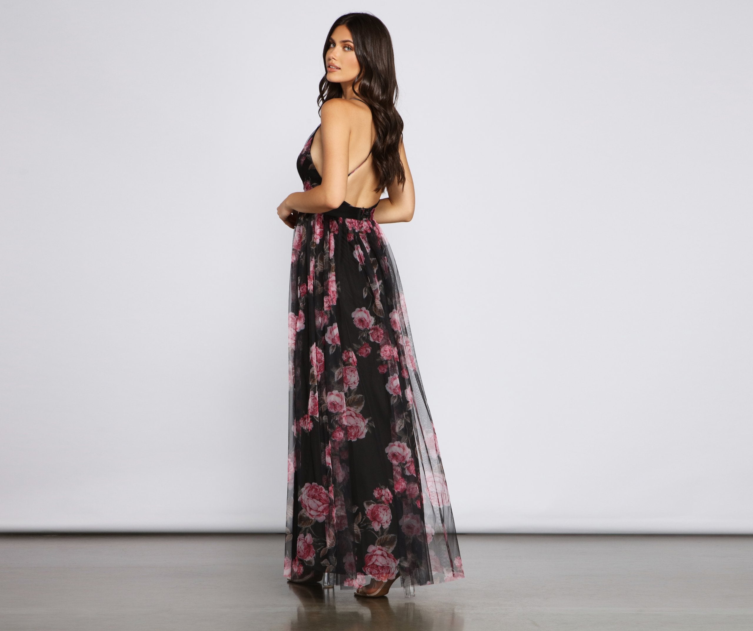 Aubrey Floral Mesh A-Line Dresses