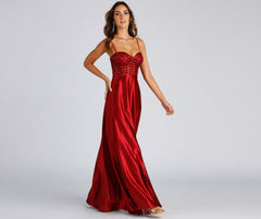 Brookelle Sequin Sweetheart Satin Formal Dresses