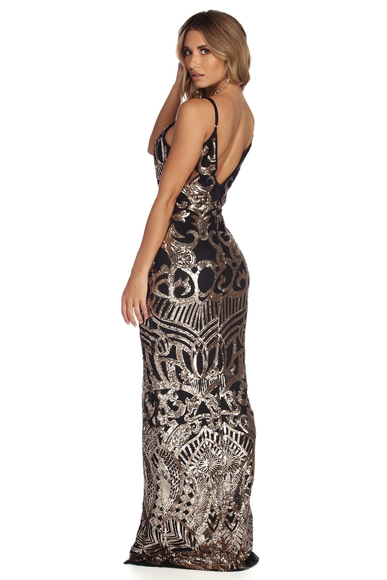 Sierra Formal Sequin Scroll Dresses