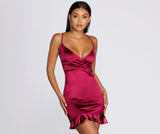 Ruffle Hem Satin Mini Dresses