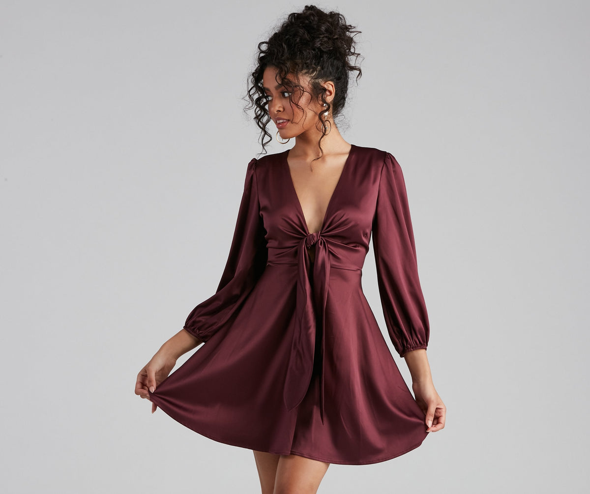 Sleek Satin Tie-Front Mini Dresses