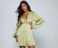 So Luxe Satin A-Line Cutout Mini Dresses