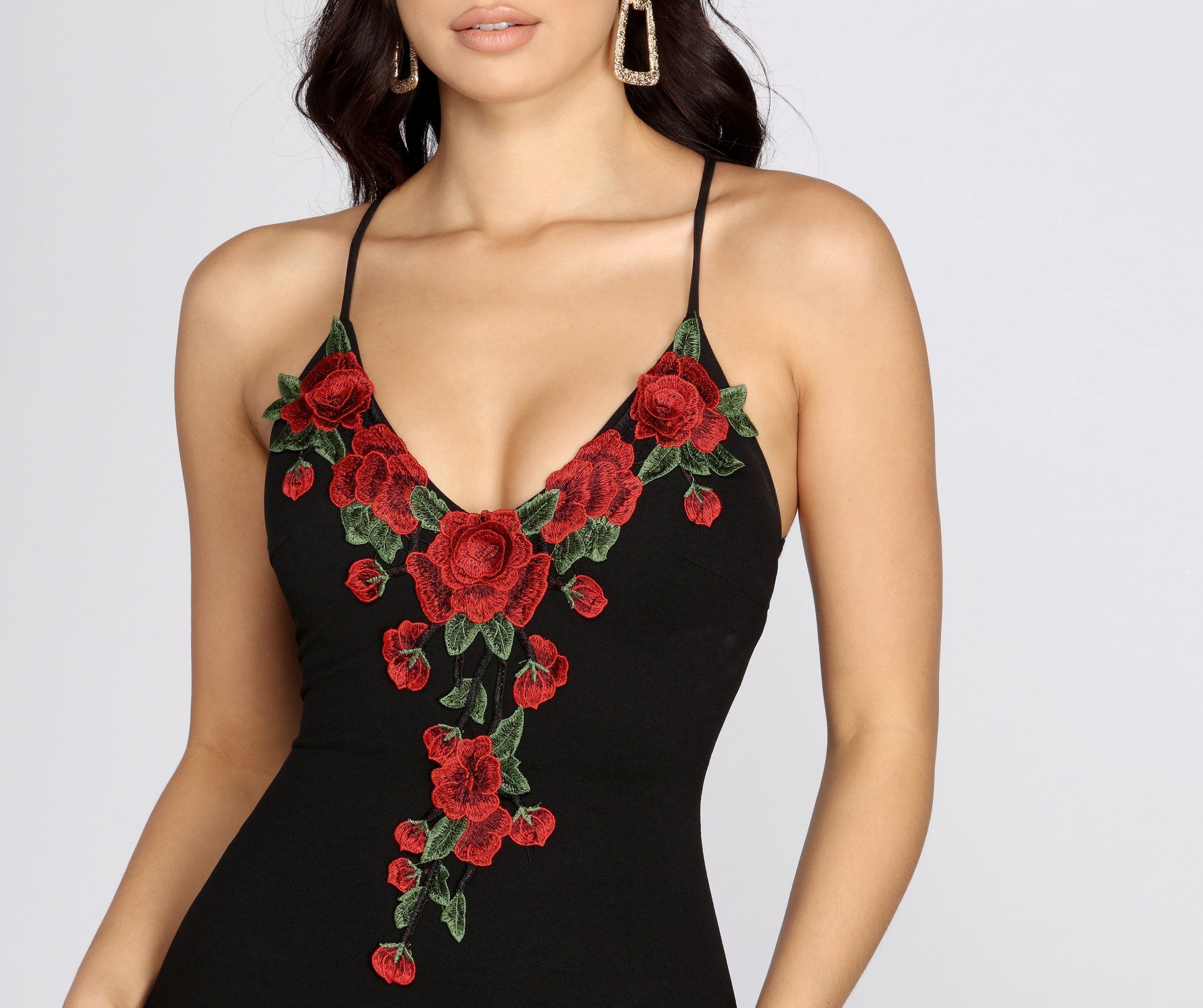 Rose Embroidered Bodycon Dresses