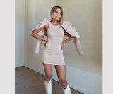 Ribbed Knit Crew Neck Bodycon Mini Dresses