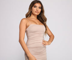 Casually Slay Square Neck Ruched Mini Dresses