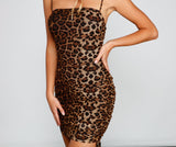 Call of The Wild Leopard Ruched Mini Dresses