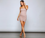 Shine On Ruched Glitter Mini Dresses