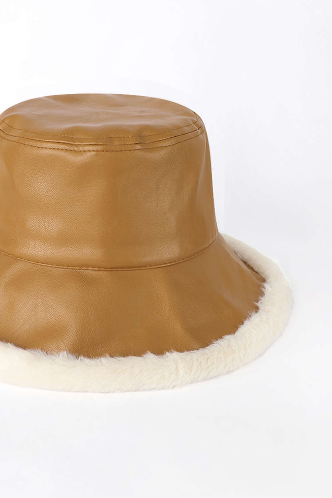 Faux Fur Trim Leather Bucket Hat