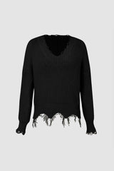 Distressed Frayed V-Neck Sweater