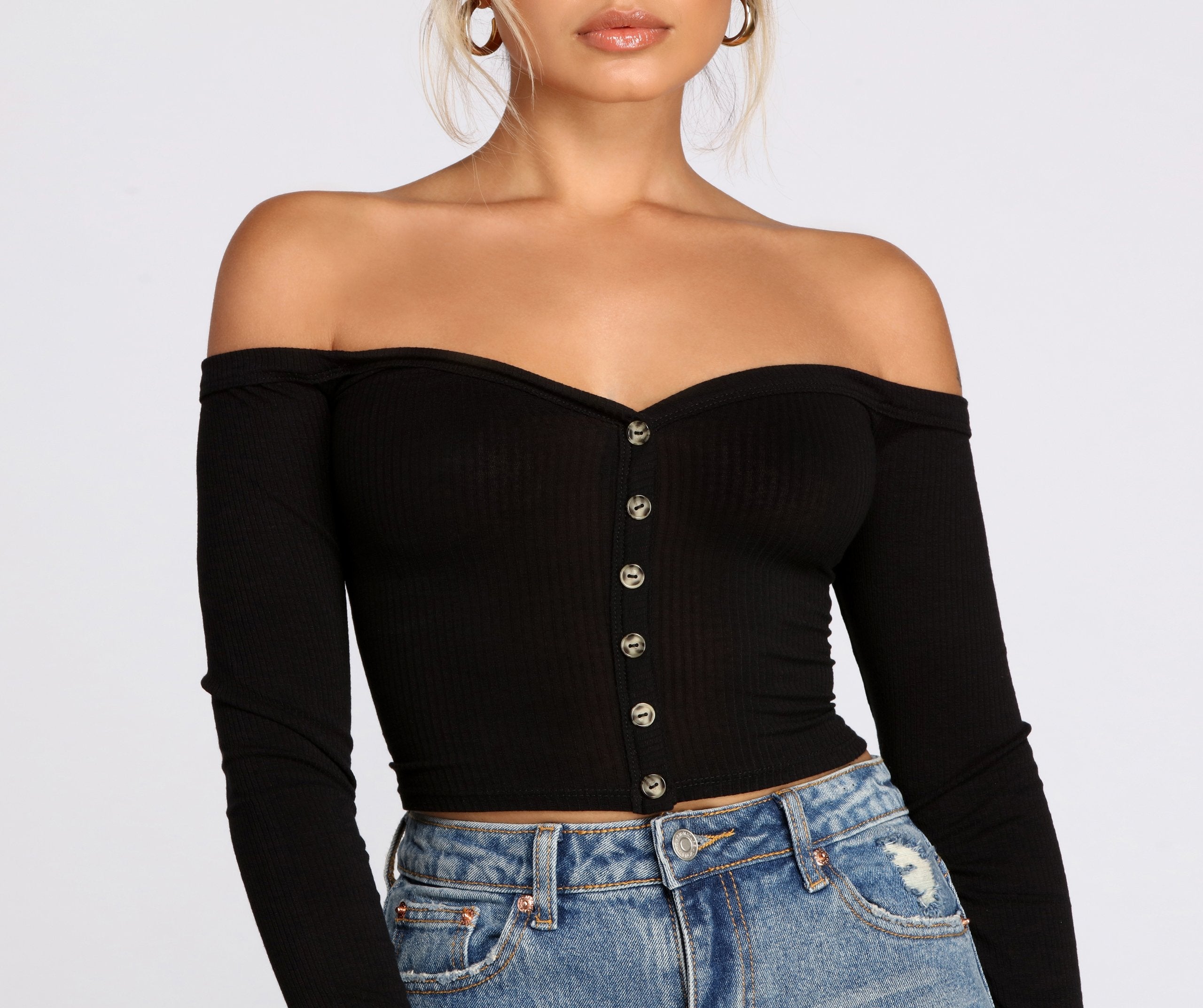 Off The Shoulder Ribbed Top