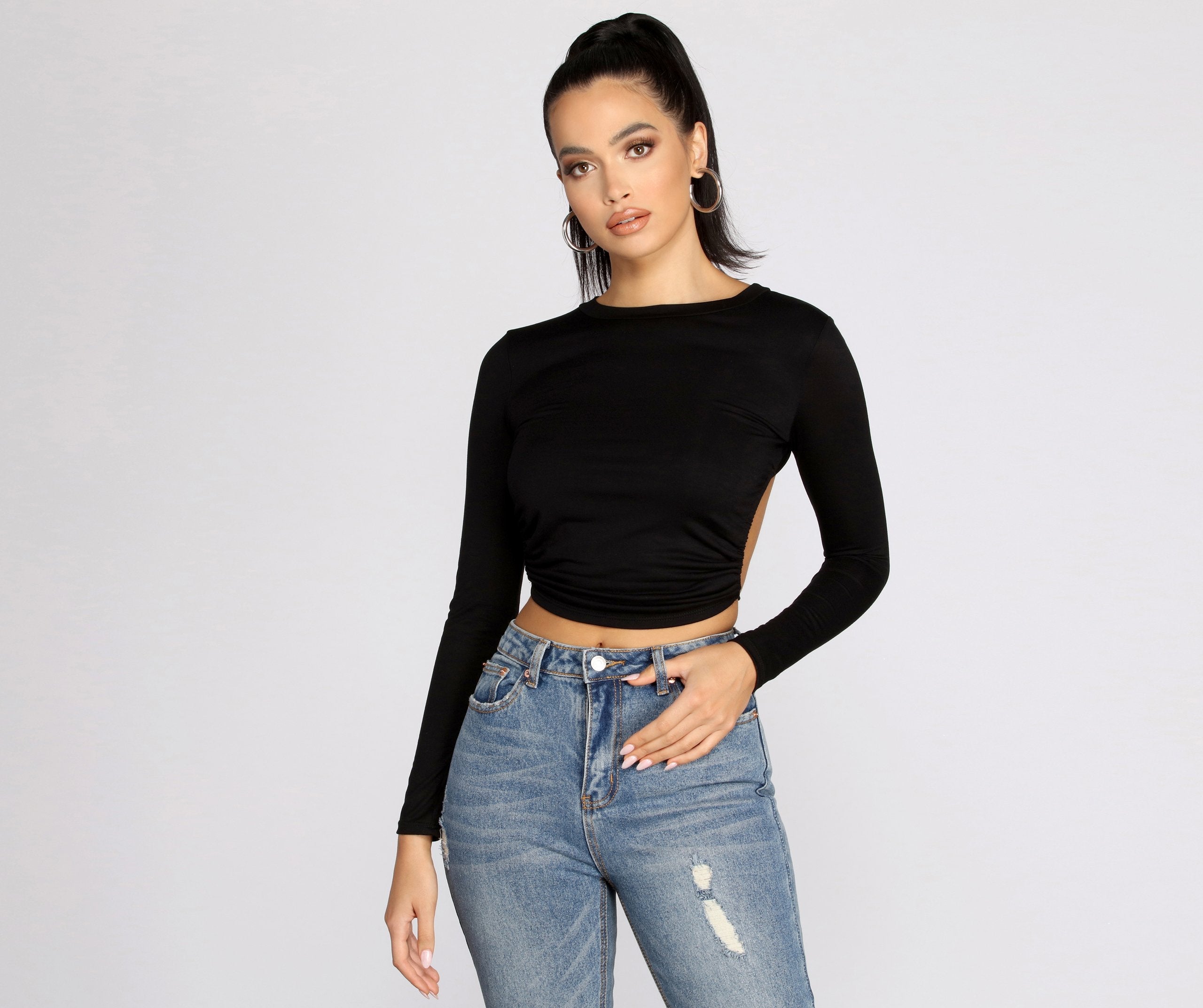 Open Back Ruched Crop Top