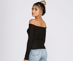 Off The Shoulder Ribbed Knit Top
