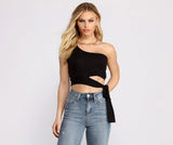 One Shoulder Tie Waist Crop Top