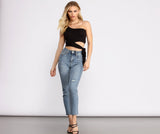 One Shoulder Tie Waist Crop Top